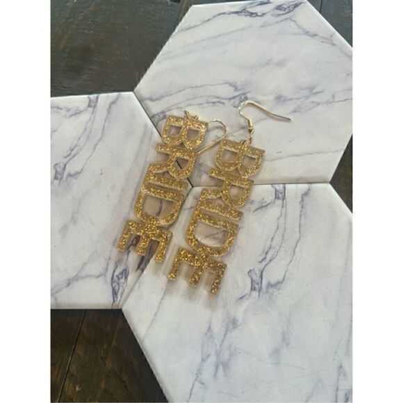 Boutique Women's Bride Drop Earrings Gold Shimmer - Picture 3 of 5